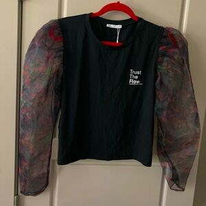 ZARA NWT ORGANZA SLEEVE TEE
